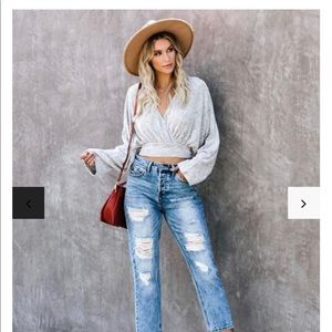 Vici Grey Long Sleeve Crop Blouse